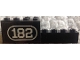 Part No: BA193pb01L  Name: Stickered Assembly 8 x 2 x 2 with White Number 182 with Border on Black Background Pattern Model Left Side (Sticker) - Set 182 - 1 Brick 1 x 2, 1 Brick 1 x 8, 1 Brick 2 x 2