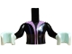 Part No: FTWpb392c01  Name: Torso Mini Doll Woman Dress Top with Medium Lavender Trim and Dark Purple Stripes Pattern, Light Aqua Arms with Hands with Black Long Sleeves