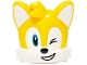 Part No: 102507pb02  Name: Minifigure, Head, Modified Fox with Molded White Face and Ears and Printed Wink Left and Medium Azure Eye Right, Black Nose and Open Smile Pattern