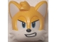 Part No: 102507pb03  Name: Minifigure, Head, Modified Fox with Molded White Face and Ears and Printed Medium Azure Eyes, Bright Light Orange Eyelids, Black Nose and Angry Smile Pattern