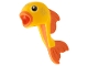 Part No: 114574pb01  Name: Minifigure, Headgear Head Cover, Costume Goldfish, Molded Orange Lips, Tail and Fin, Printed Black Pupils and Gold Scales Pattern
