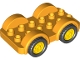 Part No: 11841c02  Name: Duplo Car Base 2 x 6 with Black Tires and Yellow Wheels on Fixed Axles