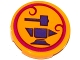Part No: 14769pb0121  Name: Tile, Round 2 x 2 with Bottom Stud Holder with Hammer and Anvil in Magenta Circle Pattern (Sticker) - Set 41176