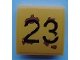 Part No: 15068pb343  Name: Slope, Curved 2 x 2 x 2/3 with Black '23', Medium Nougat Rust Splotches Pattern (Sticker) - Set 70423