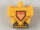 Part No: 23763c01pb05  Name: Torso, Modified Oversized with Armor with Pin Holes with Dark Bluish Gray Midriff with Circuitry and Yellow Bull Head on Orange Shield Pattern
