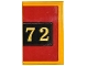 Part No: 26603pb283  Name: Tile 2 x 3 with Gold '72' on Black and Red Background Pattern (Sticker) - Set 76405