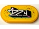 Lego part: Tile, Round 2 x 4 Oval with Black and White Stylized 'Izzy', Medium Azure Dots, Dark Pink Hearts and Stars Pattern (Sticker) - Set 71461