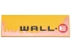 Part No: 69729pb199  Name: Tile 2 x 6 with Black 'WALL' and Dot, White Letter E in Red Circle (Wall-E Logo) and Worn Copper Edge and Splotches Pattern