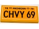 Part No: 87079pb1176  Name: Tile 2 x 4 with '19 MICHIGAN 70' and 'CHVY 69' Pattern (Sticker) – Set 10304
