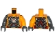 Part No: 973pb1949c01  Name: Torso Armor with Straps and Spiders on Front and Back Pattern / Bright Light Orange Arm Left / Flat Silver Arm Right / Dark Bluish Gray Hands