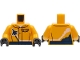 Part No: 973pb4174c01  Name: Torso Jacket with Dark Blue Stripe, Airplane and Gold Logo Pin Pattern / Bright Light Orange Arms / Black Hands
