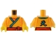 Part No: 973pb5025c01  Name: Torso Robe with Dark Turquoise Trim, Red Sash, and Chinese Logogram '天' (Heavens) on Back Pattern / Bright Light Orange Arms / Yellow Hands