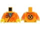 Part No: 973pb5248c01  Name: Torso Robe with Orange Trim, Dragon Head and Black Ninjago Logogram Letter A over Dark Bluish Gray Shirt Pattern (BAM) / Orange Arms / Yellow Hands