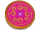 Part No: 14769pb0035 Name: Tile, Round 2 x 2 with Bottom Stud Holder with Magenta Cushion with Medium Lavender Button and Gold Swirls Pattern (Sticker) - Set 41061 Part No: 14769pb0035 Name: Tile, Round 2 x 2 with Bottom Stud Holder with Magenta Cushion with Medium Lavender Button and Gold Swirls Pattern (Sticker) - Set 41061
