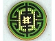 Part No: 14769pb0206 Name: Tile, Round 2 x 2 with Bottom Stud Holder with Black Circular Lines and Gold Squares on Green Background, Ninjago Logogram 'LL' Pattern Part No: 14769pb0206 Name: Tile, Round 2 x 2 with Bottom Stud Holder with Black Circular Lines and Gold Squares on Green Background, Ninjago Logogram 'LL' Pattern