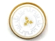 Part No: 14769pb0217  Name: Tile, Round 2 x 2 with Bottom Stud Holder with Silver Crenelations and Gold Throwing Star Pattern