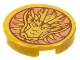 Part No: 14769pb0405 Name: Tile, Round 2 x 2 with Bottom Stud Holder with Gold Dragon Head on Copper Background Pattern Part No: 14769pb0405 Name: Tile, Round 2 x 2 with Bottom Stud Holder with Gold Dragon Head on Copper Background Pattern
