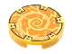 Part No: 14769pb0507  Name: Tile, Round 2 x 2 with Bottom Stud Holder with Copper Spiral and Gold Electricity Pattern