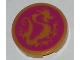Part No: 14769pb203  Name: Tile, Round 2 x 2 with Bottom Stud Holder with Pearl Gold Dragon on Magenta Background Pattern
