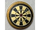Part No: 14769pb248  Name: Tile, Round 2 x 2 with Bottom Stud Holder with Pearl Gold and Black Dart Board Pattern (Sticker) - Set 70812