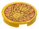 Part No: 14769pb405  Name: Tile, Round 2 x 2 with Bottom Stud Holder with Gold Dragon Head on Copper Background Pattern