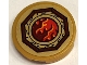 Part No: 14769pb779  Name: Tile, Round 2 x 2 with Bottom Stud Holder with Bright Light Orange, Dark Red and Red Flames with Reddish Brown Octagonal Border Pattern (Sticker) - Set 80039