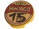 Part No: 14769pb833 Name: Tile, Round 2 x 2 with Bottom Stud Holder with 'NINJAGO 15', Red Banner, Copper Trim Pattern Part No: 14769pb833 Name: Tile, Round 2 x 2 with Bottom Stud Holder with 'NINJAGO 15', Red Banner, Copper Trim Pattern