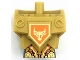 Part No: 23763c01pb04  Name: Torso, Modified Oversized with Armor with Pin Holes with Orange and Gold Circuitry and Gold Bull Head on Orange Pentagonal Shield Pattern