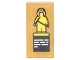 Lot ID: 381638937  Part No: 3069pb0613  Name: Tile 1 x 2 with Card with Yellow Minifigure Statue with Helmet, Goggles, Axe and White Text Lines Pattern (Sticker) - Set 70620