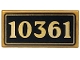 Part No: 3069pb1416  Name: Tile 1 x 2 with Black Sign with Metallic Gold '10361' Pattern