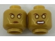 Part No: 3626cpb1806  Name: Minifigure, Head Dual Sided Alien with Gold Eyes and Cheek Contours, Neutral / Angry Pattern - Hollow Stud