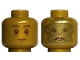 Part No: 3626cpb2833  Name: Minifigure, Head Dual Sided Reddish Brown Eyes and Mouth, Copper Pupils and Eyebrows (Quirrell) / Gold Face (Voldemort) Pattern - Hollow Stud