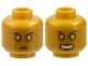 Part No: 3626pb1806  Name: Minifigure, Head Dual Sided Alien with Gold Eyes and Cheek Contours, Neutral / Angry Pattern
