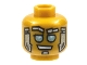Part No: 3626pb2820  Name: Minifigure, Head Alien Robot with Silver Eyebrows and Soul Patch, Gold Sideburns, and Metallic Light Blue Eyes Pattern