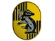 Part No: 65474pb11  Name: Tile, Round 6 x 8 Oval with Hufflepuff Crest with Badger and Black Stripes on Yellow Background Pattern