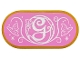 Lego part: Tile, Round 2 x 4 Oval with White Script Capital Letter G, Butterflies, Filigree and Sparkles on Bright Pink Background Pattern (Sticker) - Set 75682