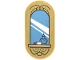 Part No: 66857pb137  Name: Tile, Round 2 x 4 Oval with Metallic Light Blue Mirror, White Reflections, Ornate Shelf, Perfume, and Magenta Lipstick Pattern (Sticker) - Set 43299