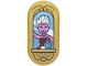 Part No: 66857pb138  Name: Tile, Round 2 x 4 Oval with Metallic Light Blue Mirror, White Reflections, Ursula, Ornate Shelf, Perfume, and Magenta Lipstick Pattern (Sticker) - Set 43299