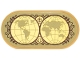 Part No: 66857pb139  Name: Tile, Round 2 x 4 Oval with Gold and Bright Light Yellow World Map in 2 Hemispheres, Round Dark Brown Frame, Leaves and Filigree Pattern (Sticker) - Set 43299