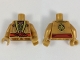 Part No: 973pb3063c01  Name: Torso Ninjago Robe, Gold and Copper Flames, Red Sash Pattern / Pearl Gold Arms / Pearl Gold Hands