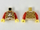Part No: 973pb3460c01  Name: Torso Ornate Gold, White, and Dark Red Vest over Red Shirt Pattern / Red Arms / Yellow Hands