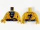 Part No: 973pb4155c01  Name: Torso Tunic, Blue Scarf, Dark Blue Vest and Gold Ninjago Logogram Letter J on Buckle Pattern / Pearl Gold Arms / Pearl Gold Hands