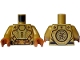 Part No: 973pb5698c01  Name: Torso Armor with Gold Plates, Black Outline, Lime Buttons and Dark Orange Highlights, Medium Brown Circle with Ninjago Logogram 'T OF S' on Back Pattern / Pearl Gold Arms / Dark Orange Hands