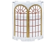 Part No: 30562pb104  Name: Cylinder Quarter 4 x 4 x 6 with 2 Arched Windows with Gold Frame, Reddish Brown Lattice and White Panel Pattern
