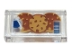 Part No: 3069pb1078  Name: Tile 1 x 2 with Blue and Silver Classic Space Logo, Reddish Brown and Medium Nougat Cookies, Blue Barcode Pattern