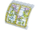 Part No: 5065pb02L  Name: Panel 6 x 5 x 3 1/3 Curved Top with Stained Glass, Bright Light Orange Frame, Bright Pink Flowers and Lime Leaves Pattern Model Left Side (Sticker) - Set 42671