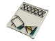 Part No: 51266pb002  Name: Glass for Window 1 x 3 x 3 Flat Front with Dark Turquoise and Yellow Stained Glass and Black Lattice Pattern (Sticker) - Set 75980