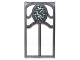 Part No: 57895pb032  Name: Glass for Window 1 x 4 x 6 with Ornate Silver Frame and Dark Green and Sand Green Oval Stained Glass Pattern