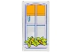 Lot ID: 370468189  Part No: 57895pb117  Name: Glass for Window 1 x 4 x 6 with Lavender Frame and Planter, Orange Shade, and Lime Plants with Flowers Pattern