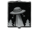Part No: 60601pb050  Name: Glass for Window 1 x 2 x 2 Flat Front with Retro UFO with Beam and Trees on Black Background Pattern